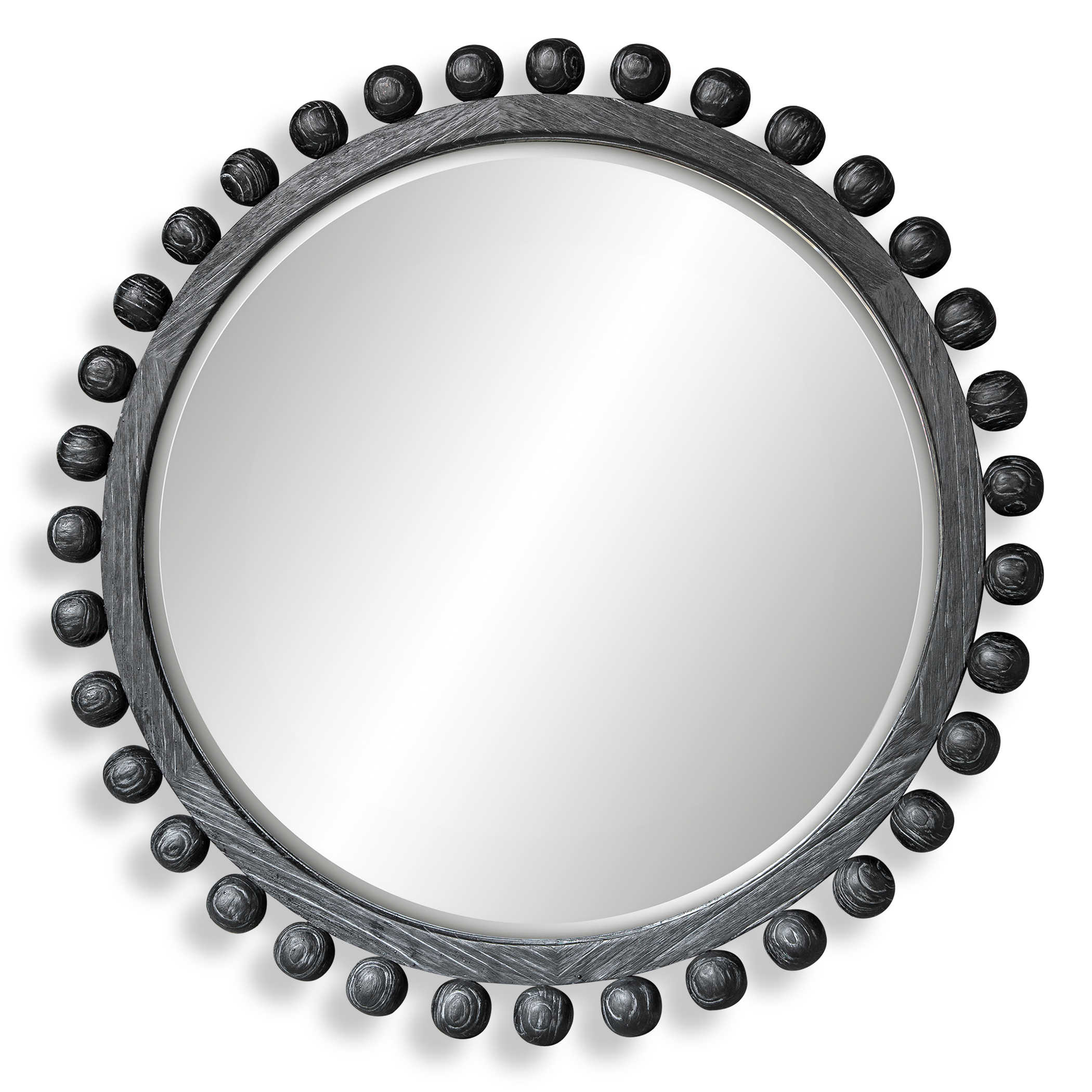 round mirror with balls around it