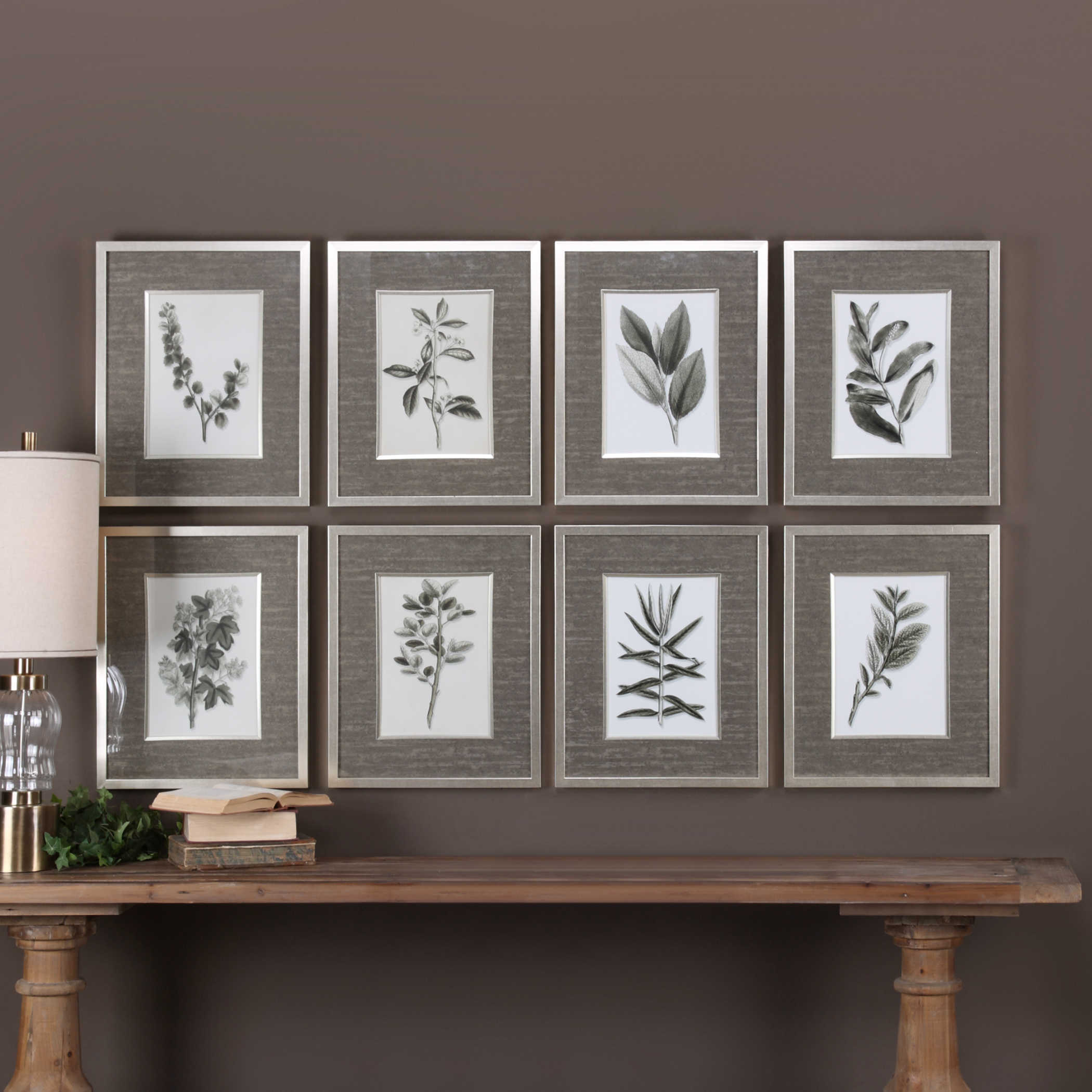 Sepia Gray Leaves Framed Prints, S/8 | Uttermost