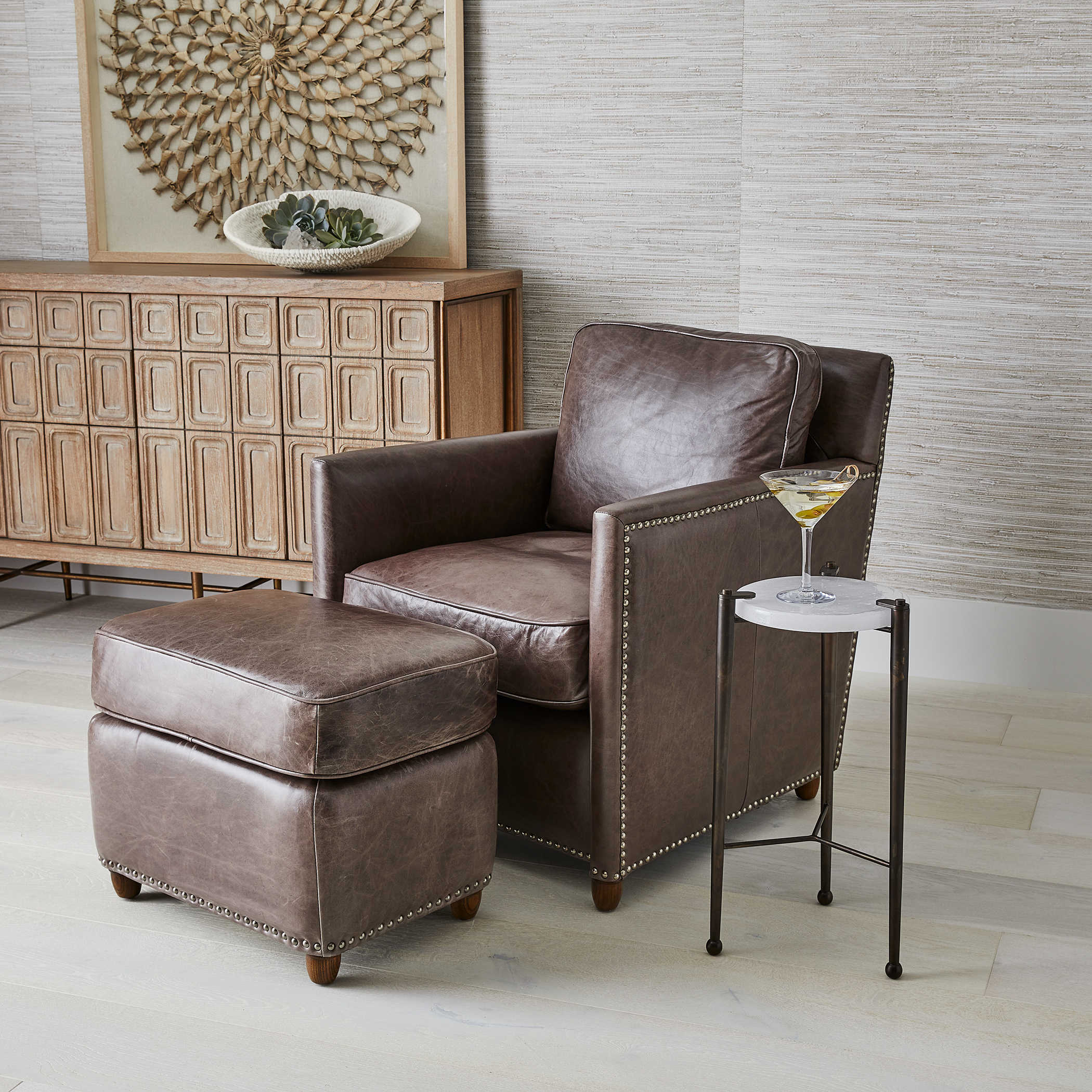 Roosevelt Club Chair Smoke Uttermost, Gray Leather Club Chair