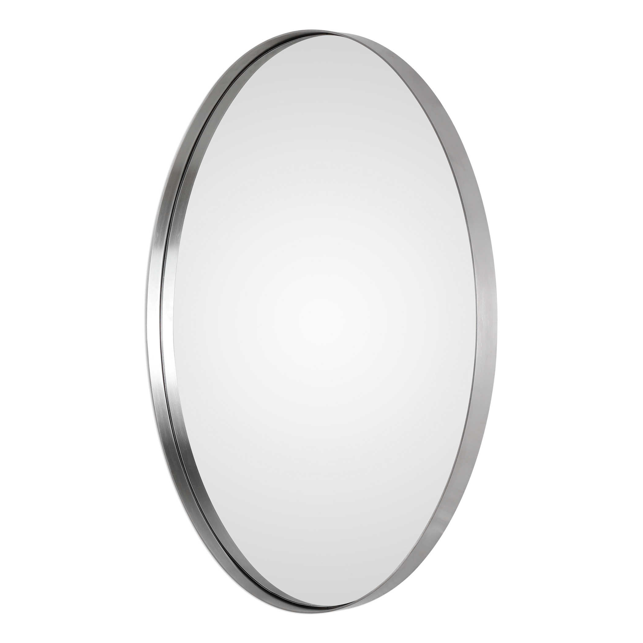 Pursley Brushed Nickel Oval Mirror, Polished Nickel Oval Bathroom Mirror