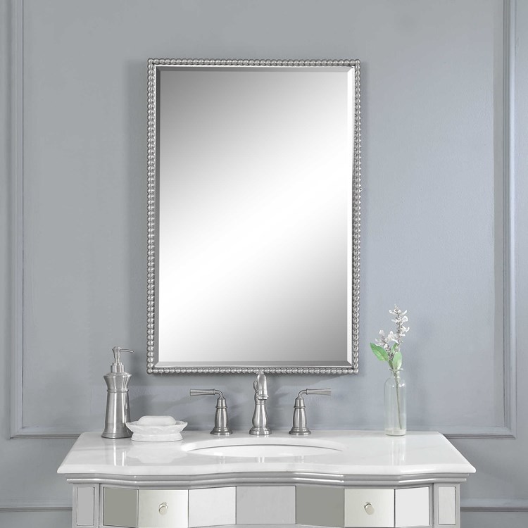 Sherise Vanity Mirror Nickel Uttermost, Brushed Nickel Vanity Mirrors For Bathroom