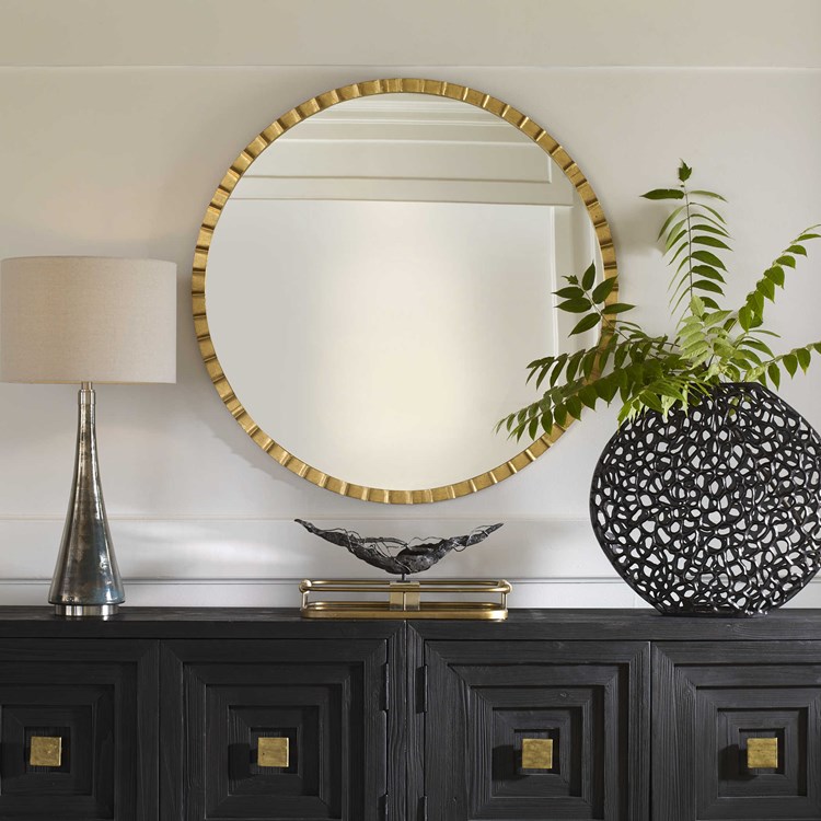 Dandridge Round Mirror Gold Uttermost, Round Mirror Above Sideboard